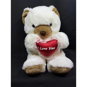 Vintage 1988 Chrisha Playful Plush Teddy Bear I Love You Heart White Brown Korea